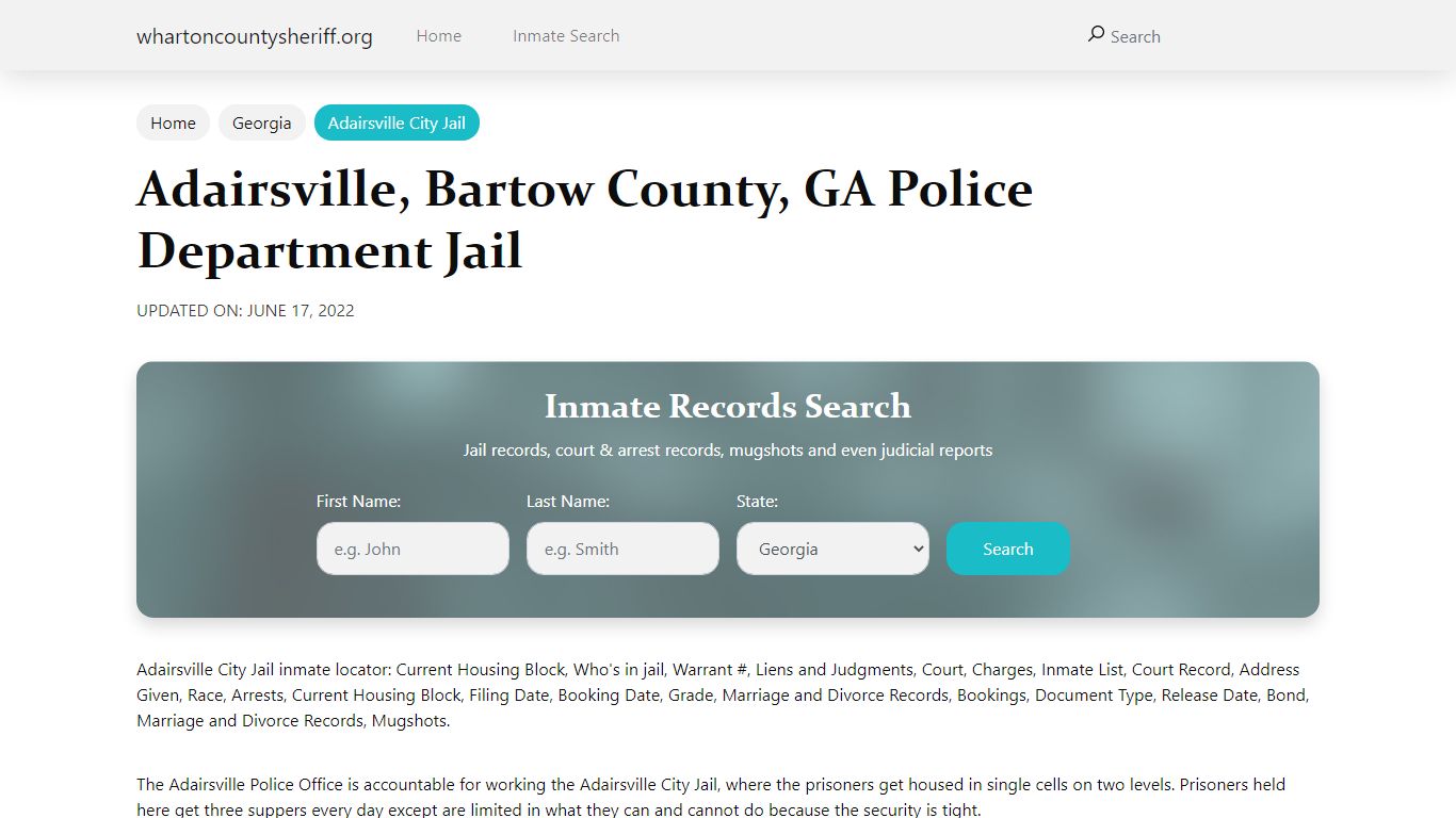 Adairsville, GA City Jail Inmates, Arrests