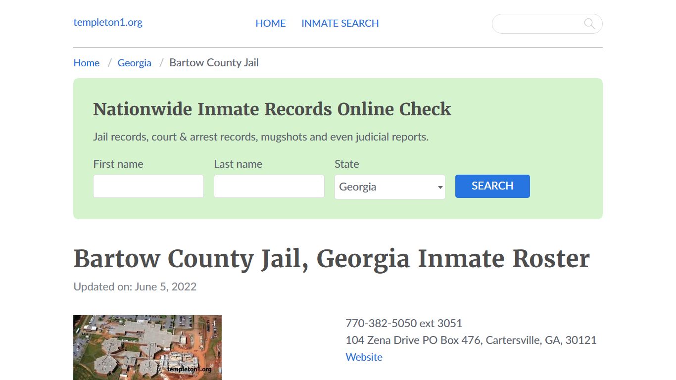 Bartow County Jail, Georgia Inmate Booking